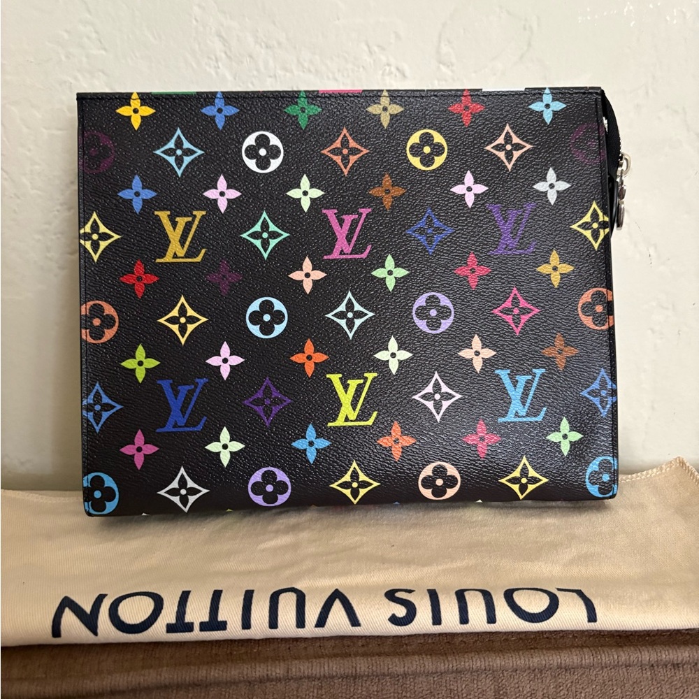 Authentic Louis Vuitton Takashi Murakami Black Multicolor Toiletry Pouch